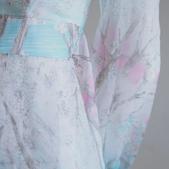 Cherry  Blossom Watercolour print Chiffon Dress - Picture 6 of 12
